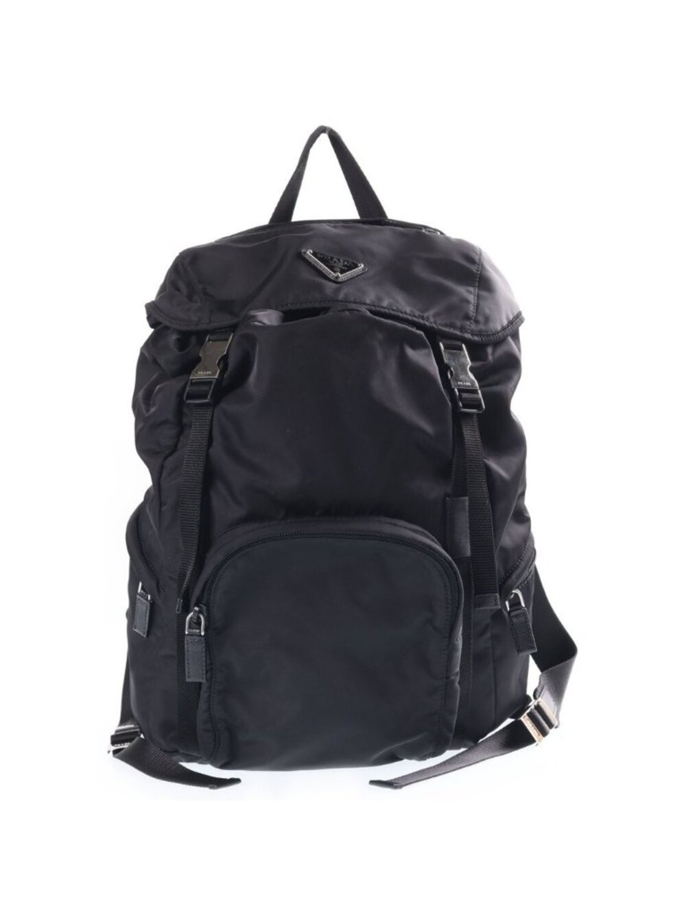 Prada Re-Nylon Backpack Black Nylon Leather Silver